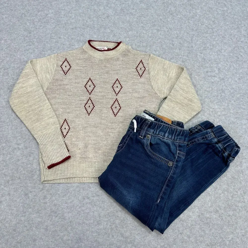 Levis Jogger Pants Boys 3T Denim Filenes VTG Pull On Sweater Outfit Cozy Preppy